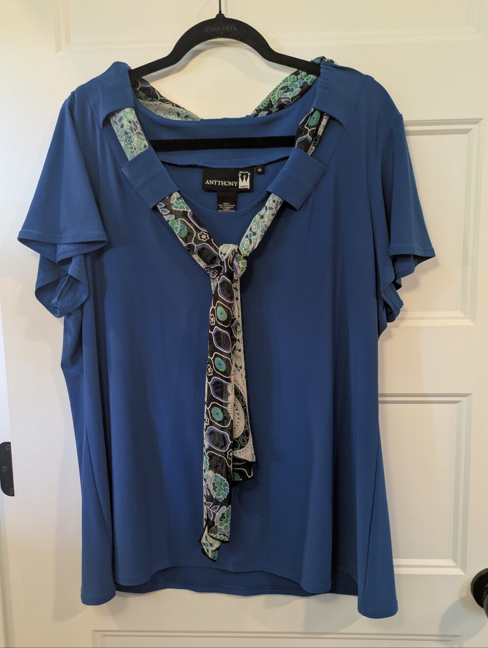 🔴 3/$15  Anthony / Antthony Blue Tie-Accent Short Sleeve Women's Top